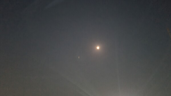 새벽 달이 여전히 하늘을 밝히고 있었다. (사진=전수영 기자)